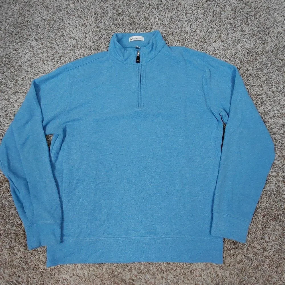 Peter Millar Tri Blend Melange Quarter Zip Sweater Mens Medium Blue Golf Preppy